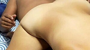 Colombian girlfriend with big natural tits fucks stepbrother in bedroom after massage.