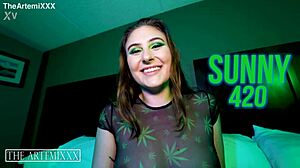 Sunny420 squirts wildly first time then gulps massive BBC facial cumshot