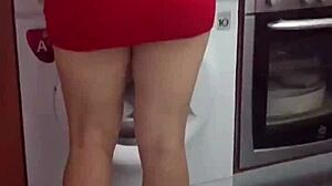Stepmom's juicy big pussy stretched deep in kitchen during best pounding