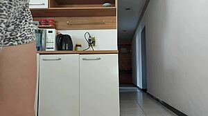 Risky kitchen hookup with friend's husband while mine showers nearby