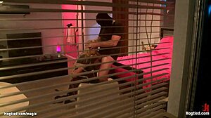 Masked men hogtie and choke gagging blonde student with monster cocks roughly
