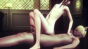 Yaoi femboy Mio dáva ručnú a piepri v anime štýle