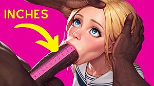 10 Tums Stor Svart Kuk Djuphalsar 18-årig Blond Student i Offentligt Toalett 3D Hentai 4K