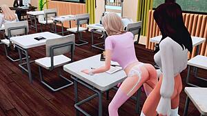 Фута-студентка доминирует над одноклассником жестким трахом в классе в диком аниме хентай