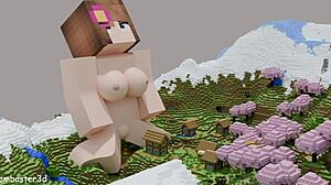 Villagers craft giant dick with cum system for busty Jenny in wild 3D